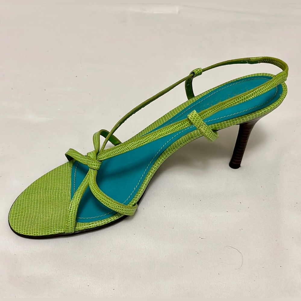 Lauren Ralph Lauren Green Snakeskin Open Toe Strappy Pointy Heels Womens 9.5